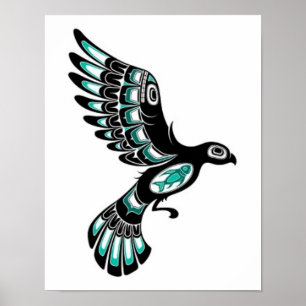 Fliegender aquamariner blauer und schwarzer poster