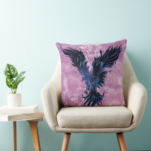 Fliegender blauer Phönix-Vogel-Grafik Kissen