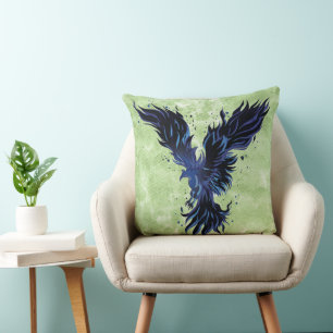 Fliegender blauer Phönix-Vogel-Grafik Kissen