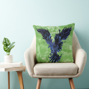 Fliegender blauer Phönix-Vogel-Grafik Kissen
