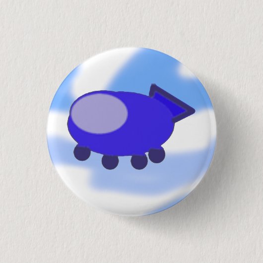 Fliegender blauer Raumschiff-Button Button (Vorderseite)