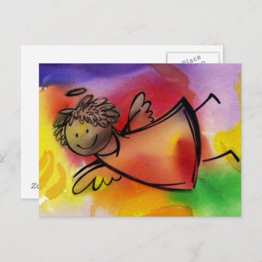 Fliegender bunter Engel Postkarte (Vorne/Hinten)