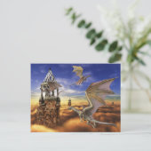 Fliegender Drache Fantasy-Landschaft Himmel Postkarte (Stehend Vorderseite)
