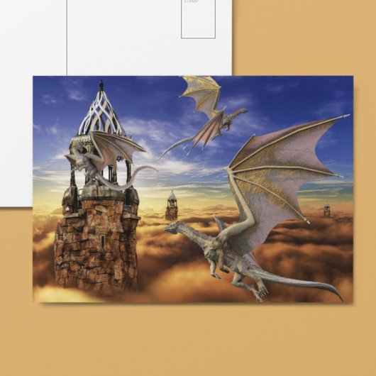 Fliegender Drache Fantasy-Landschaft Himmel Postkarte