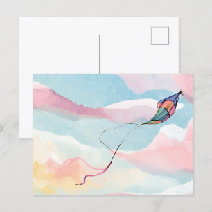 Fliegender Drachen   Luftiger Wasserfarbenhimmel Postkarte