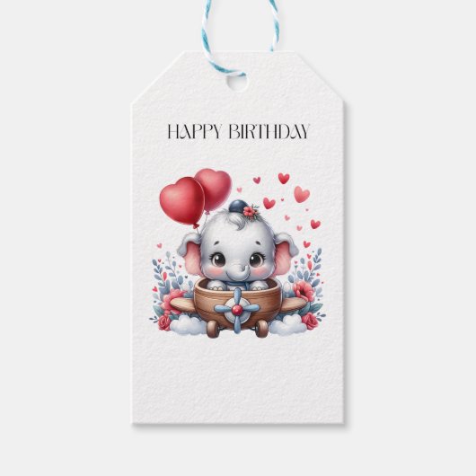Fliegender Elefant Geburtstag Geschenkanhänger (Vorderseite)