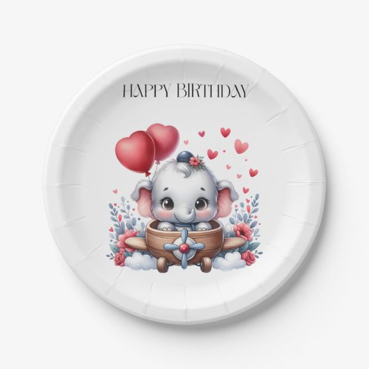 Fliegender Elefant Geburtstag Pappteller (Vorderseite)