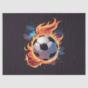 Fliegender Fußball mit Flammen. Seidenpapier