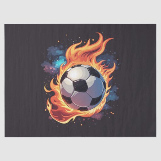 Fliegender Fußball mit Flammen. Seidenpapier (Vorderseite)