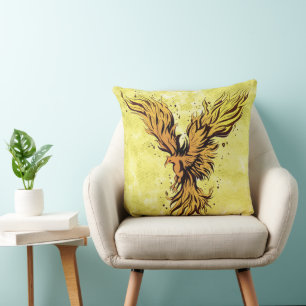 Fliegender Goldener Phönix-Vogel Grafik Kissen