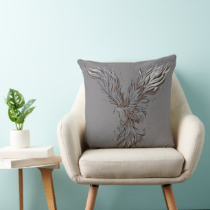 Fliegender grauer Phönix-Vogel-Grafik Kissen