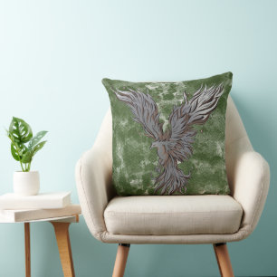 Fliegender grauer Phönix-Vogel Grafik Kissen