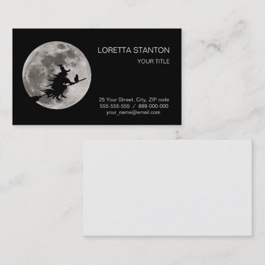 Fliegender Hexe im hellen Mondhintergrund Visitenkarte (Vorne/Hinten)