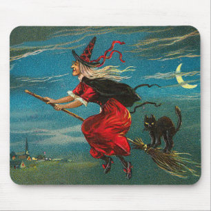 Fliegender Hexe schwarze Katze Mondsichel Mousepad