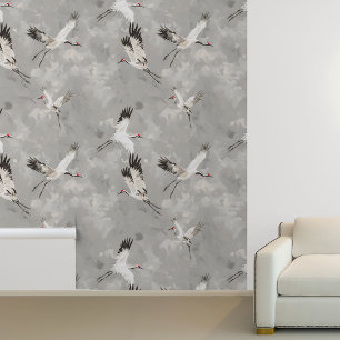 Fliegender Kranich Vogel Grau Tapete