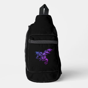 Fliegender lila Drache gegen Schwarz Crossbody Bag