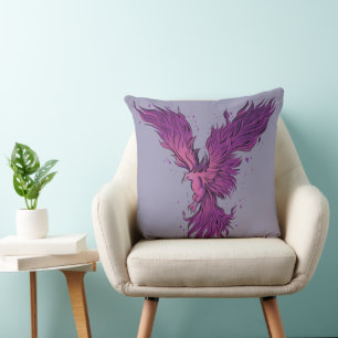 Fliegender lila Phönix-Vogel Grafik Kissen