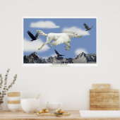 Fliegender Pegasus im Adlergebirge Fantasy Art Poster (Küche)