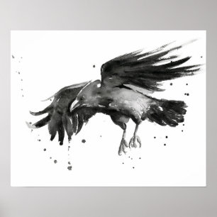 Fliegender Raben-Malerei-Aquarell-Plakat-Druck Poster