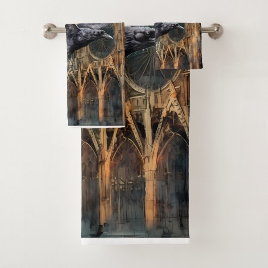 Fliegender Raven und mittelalterliche gotische Kat Badhandtuch Set (Insitu)