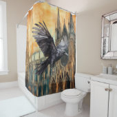 Fliegender Raven und mittelalterliche gotische Kat Duschvorhang (Beispiel)