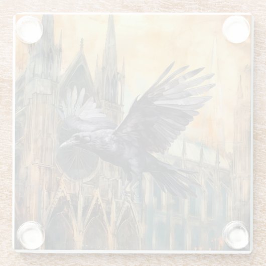 Fliegender Raven und mittelalterliche gotische Kat Glasuntersetzer (Rückseite)