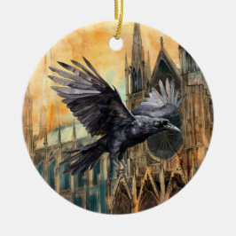 Fliegender Raven und mittelalterliche gotische Kat Keramik Ornament