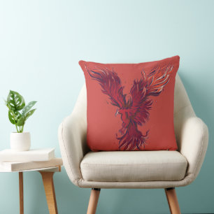 Fliegender roter Phönix-Vogel Grafik Kissen
