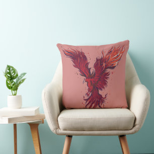 Fliegender roter Phönix-Vogel Grafik Kissen