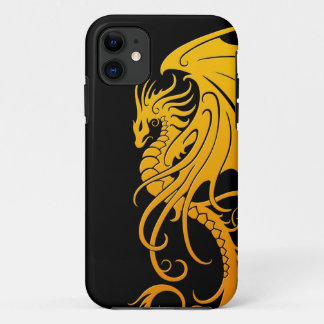 Fliegender Stammes- Drache - Gelb auf Schwarzem iPhone 11 Hülle