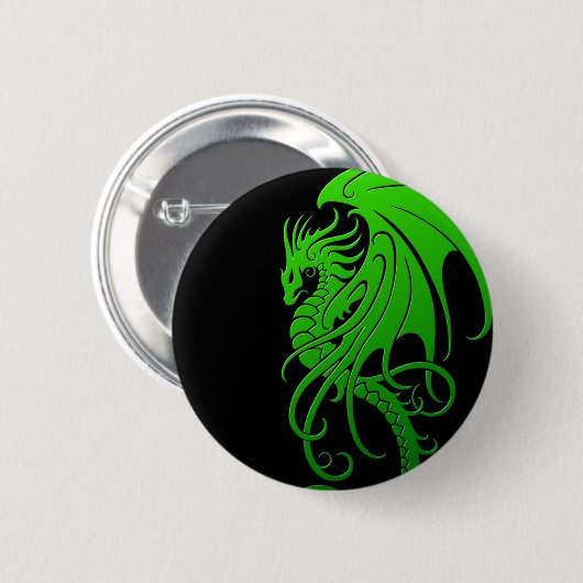 Fliegender Stammes- Drache - Grün auf Schwarzem Button (Vorne & Hinten)
