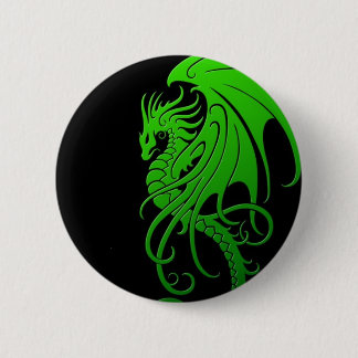 Fliegender Stammes- Drache - Grün auf Schwarzem Button