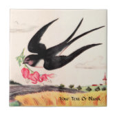 Fliegender Vogel mit Blumen Fliese (Vorderseite)