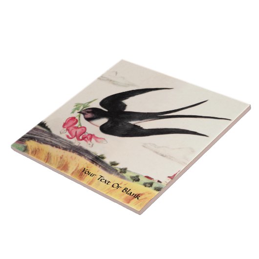 Fliegender Vogel mit Blumen Fliese (Seite)
