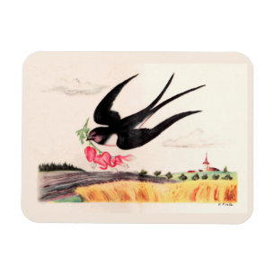 Fliegender Vogel mit Blumen Magnet