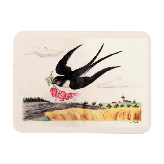 Fliegender Vogel mit Blumen Magnet (Horizontal)