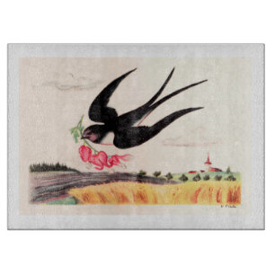 Fliegender Vogel mit Blumen Schneidebrett