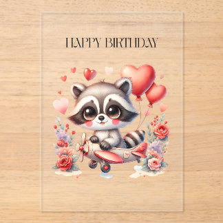 Fliegender Waschbär Geburtstag Acryleinladungen