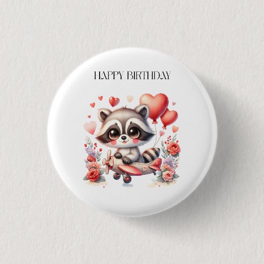 Fliegender Waschbär Geburtstag Button (Vorderseite)