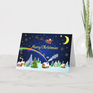 Fliegender Weihnachtsmann mit zunehmendem Mond Karte