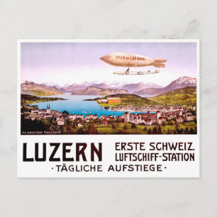Fliegender Zeppelin über Luzern Stadt, Schweiz Postkarte