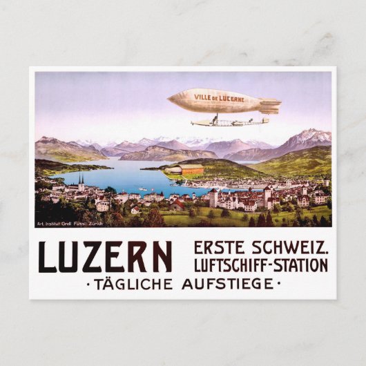 Fliegender Zeppelin über Luzern Stadt, Schweiz Postkarte (Vorderseite)