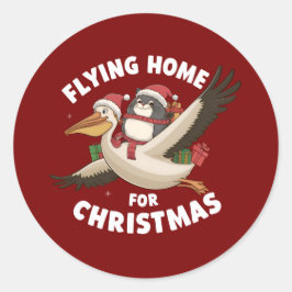 Fliegender Zuhause zu Weihnachten Runder Aufkleber