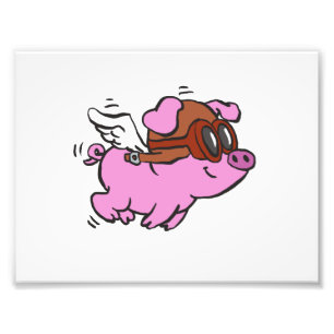 Fliegendes Cartoon-Schwein in Rosa   Hintergrundfa Fotodruck