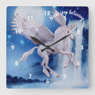 Fliegendes Einhorn Wasserfall Inspirierend Glauben Quadratische Wanduhr