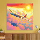 Fliegendes Flugzeug - Lebendiger malerischer Stil  Leinwanddruck (Insitu (Wohnzimmer))