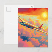 Fliegendes Flugzeug - Lebendiger malerischer Stil  Postkarte (Vorne/Hinten)