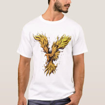 Fliegendes Goldphoenix-Vogel-Grafik-T-Shirt - klas