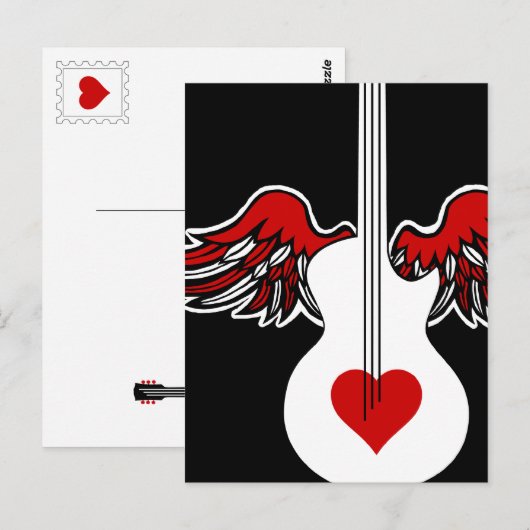 Fliegendes Herz Gitarre Postkarte (Vorne/Hinten)