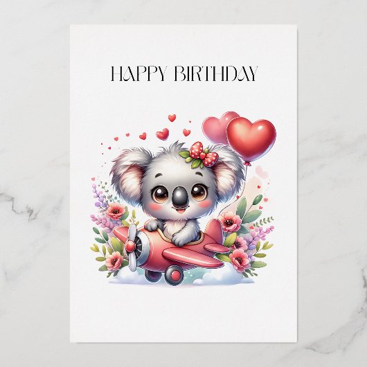 Fliegendes Koala-Geburtstag Folieneinladung (Vorderseite)